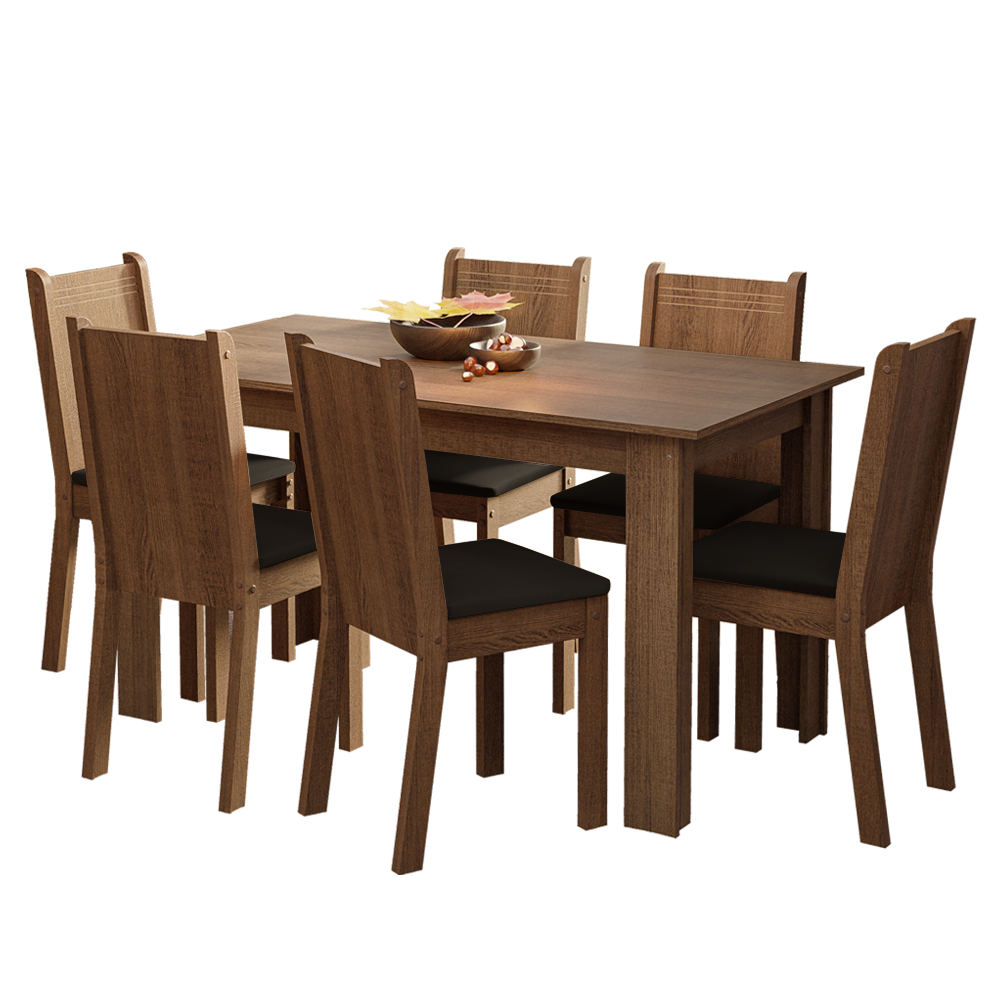 Conjunto Sala de Jantar Mesa Tampo de Madeira 6 Cadeiras Rustic/Preto Analu Madesa