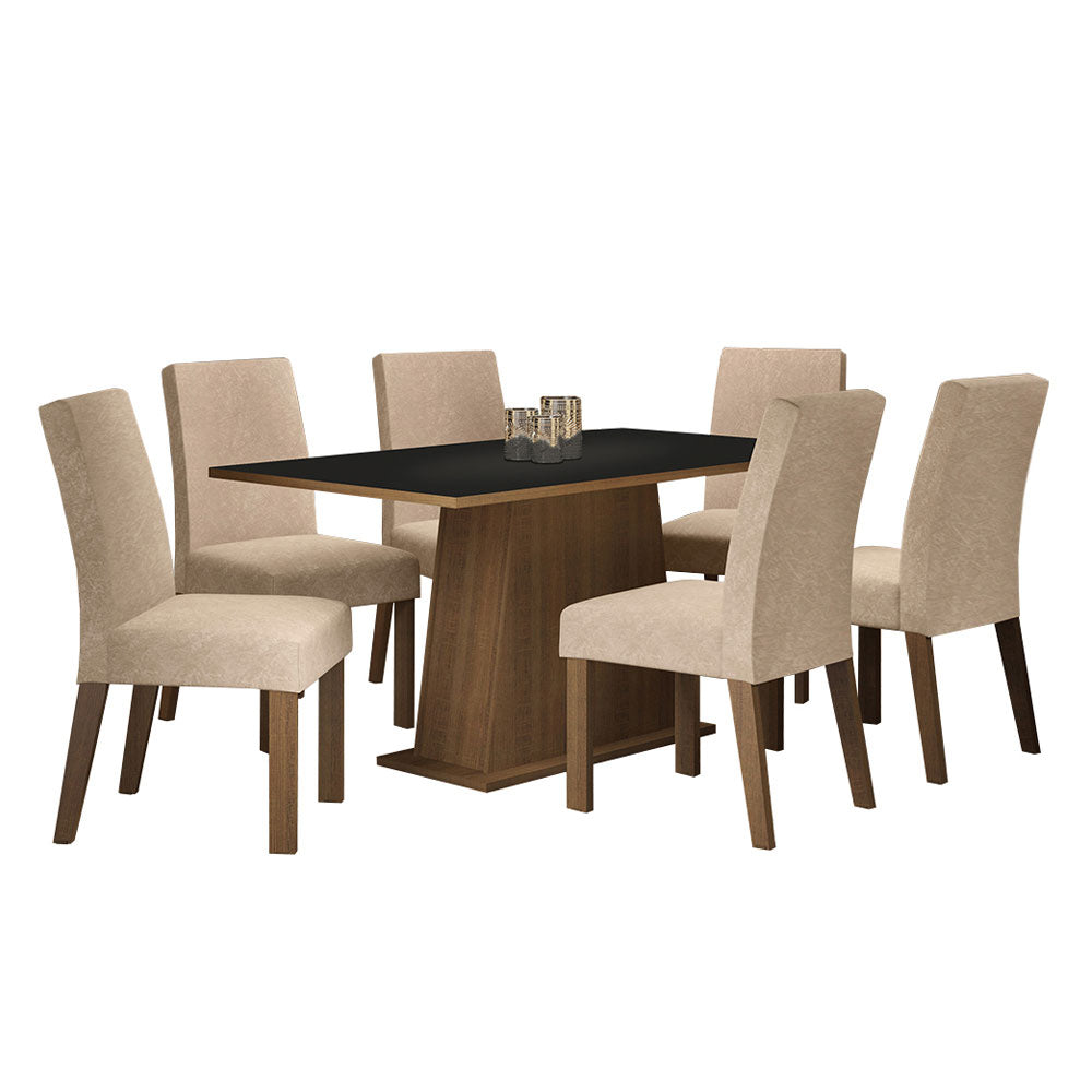 Conjunto Sala de Jantar Madesa Luciana Mesa Tampo de Madeira com 6 Cadeiras Rustic/Preto/Imperial