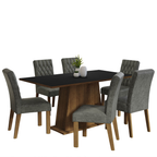 Conjunto Sala de Jantar Mesa Tampo de Madeira 6 Cadeiras Rustic/Preto/Silver Britney Madesa