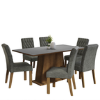 Conjunto Sala de Jantar Mesa Tampo de Madeira 6 Cadeiras Rustic/Cinza/Silver Britney Madesa