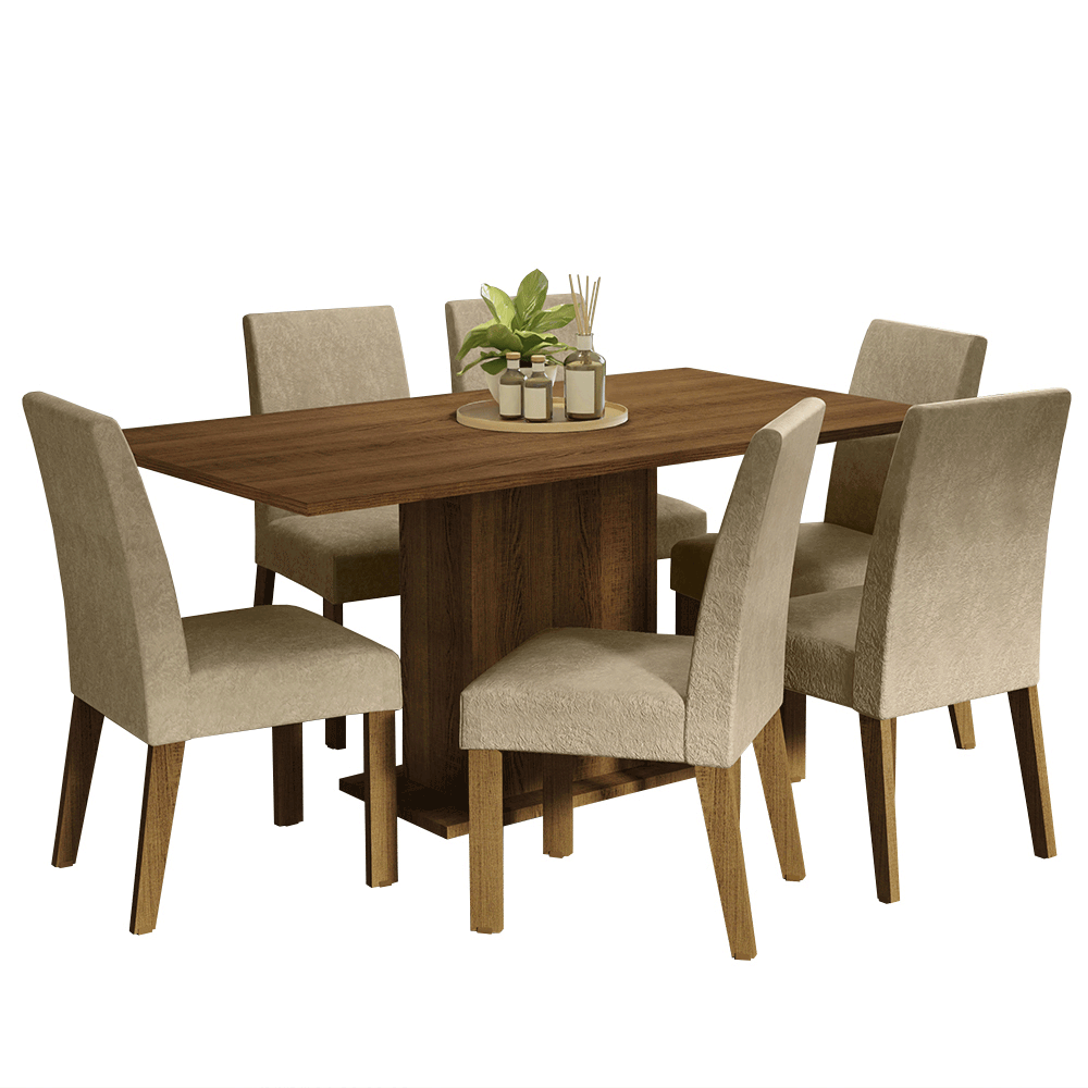 Conjunto Sala de Jantar Mesa Tampo de Madeira 6 Cadeiras Rustic/Imperial Renata Madesa