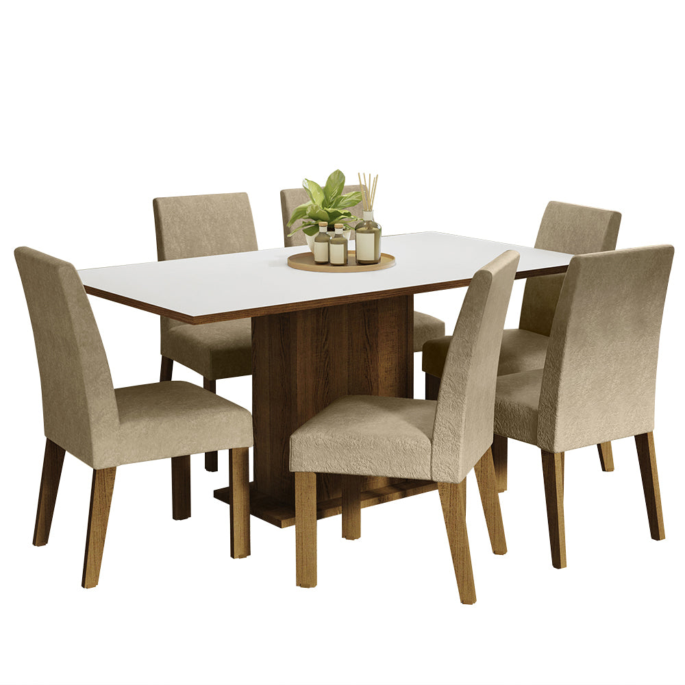 Conjunto Sala de Jantar Mesa Tampo de Madeira 6 Cadeiras Rustic/Branco/Imperial Renata Madesa