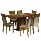 Conjunto Sala de Jantar Mesa Tampo de Madeira 6 Cadeiras Rustic/Crema/Bege Augusta Madesa