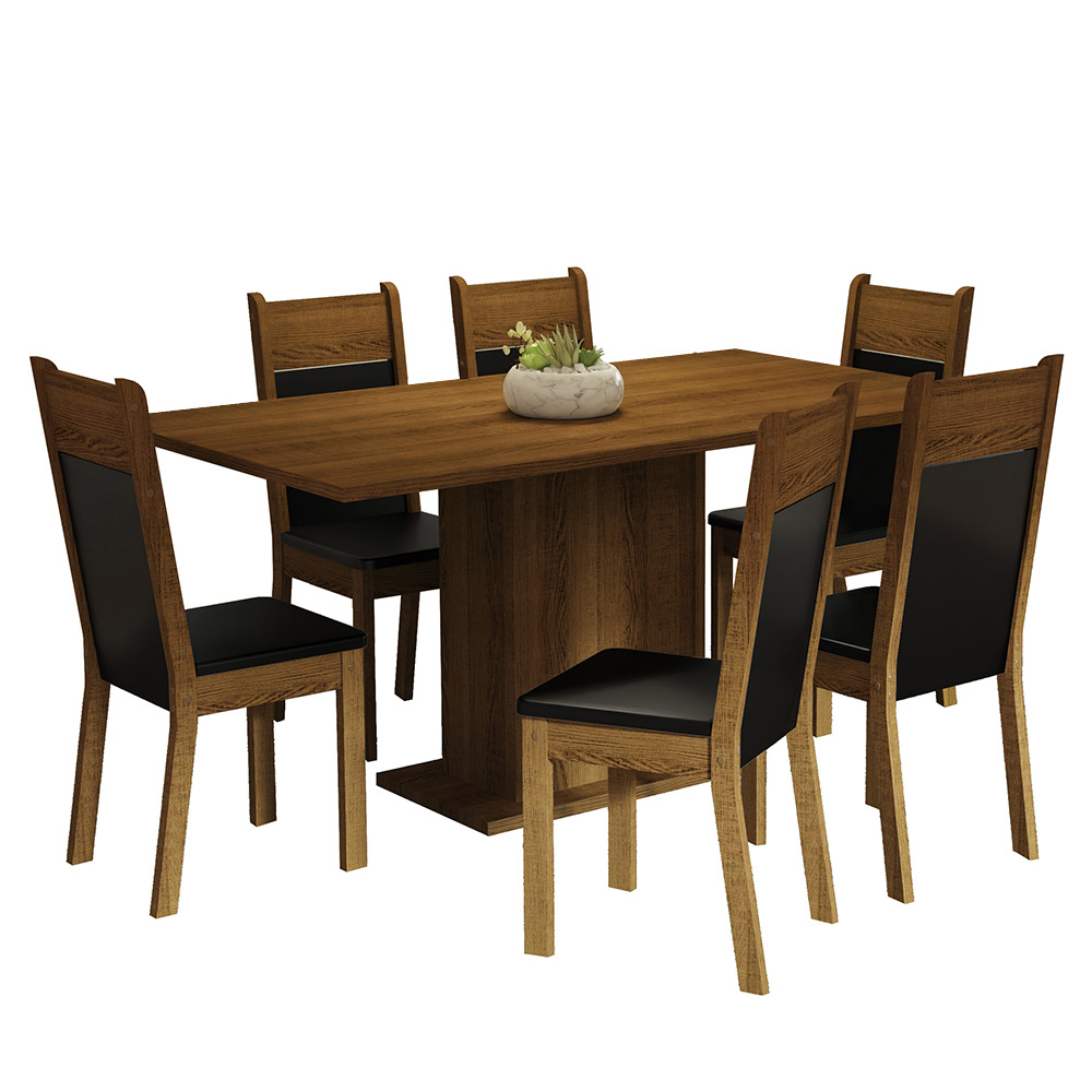 Conjunto Sala de Jantar Mesa Tampo de Madeira 6 Cadeiras Rustic/Preto Augusta Madesa