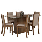 Conjunto Sala de Jantar Mesa Tampo de Vidro 6 Cadeiras Rustic/Crema/Sintético Bege Yolanda Madesa