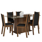 Conjunto Sala de Jantar Mesa Tampo de Vidro 6 Cadeiras Rustic/Preto Yolanda Madesa