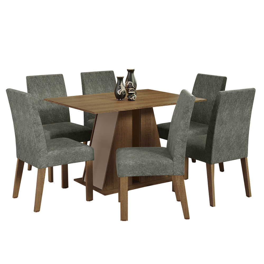 Conjunto Sala de Jantar Mesa Tampo de Madeira 6 Cadeiras Rustic/Crema/Silver Cheryl Madesa