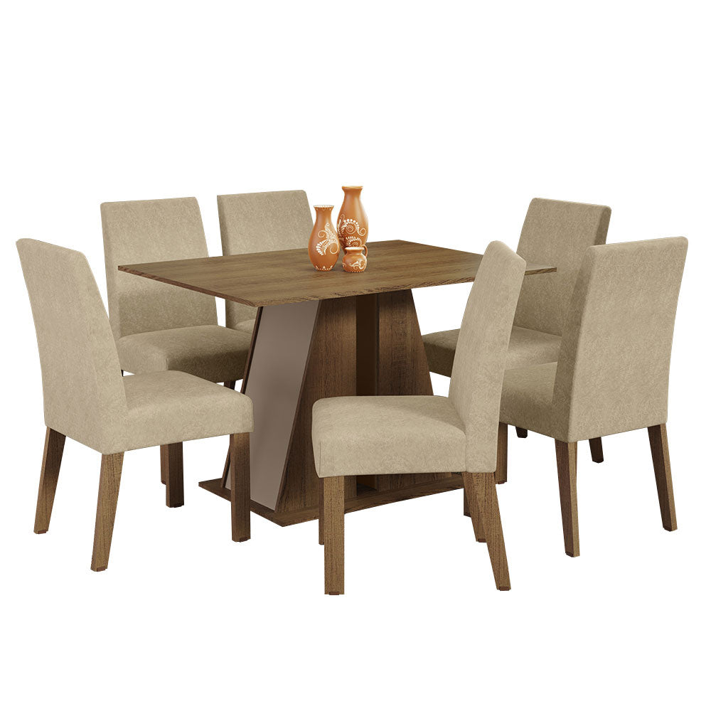 Conjunto Sala de Jantar Mesa Tampo de Madeira 6 Cadeiras Rustic/Crema/Imperial Cheryl Madesa