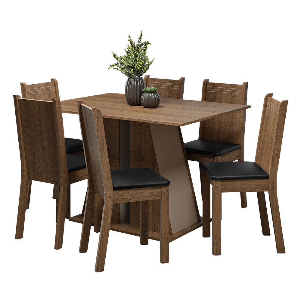 Conjunto Sala de Jantar Mesa Tampo de Madeira 6 Cadeiras Rustic/Crema/Preto Sharon Madesa