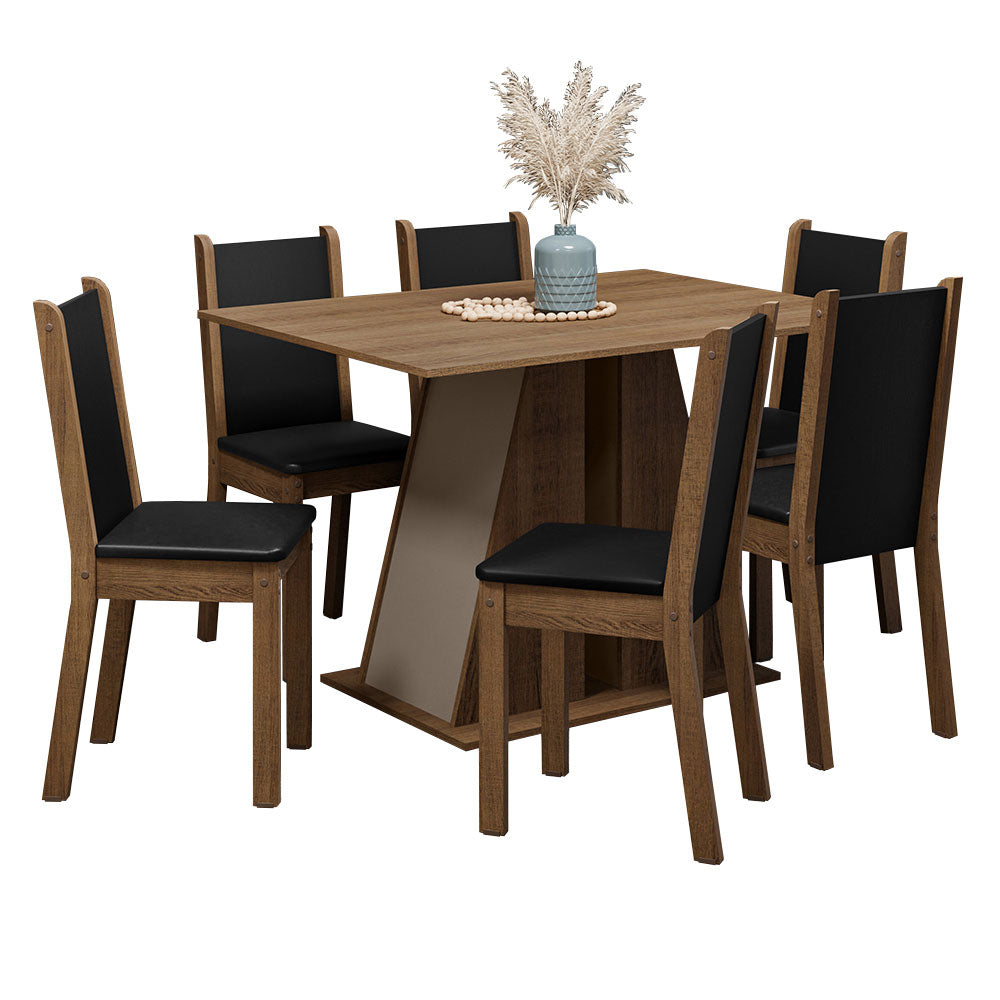 Conjunto Sala de Jantar Mesa Tampo de Madeira 6 Cadeiras Rustic/Crema/Preto Wendy Madesa