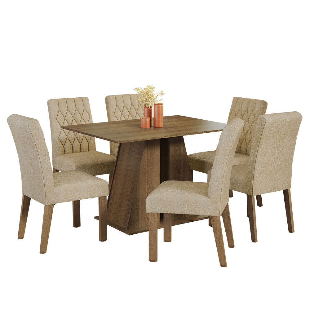 Conjunto Sala de Jantar Mesa Tampo de Madeira 6 Cadeiras Rustic/Imperial Fabiana Madesa