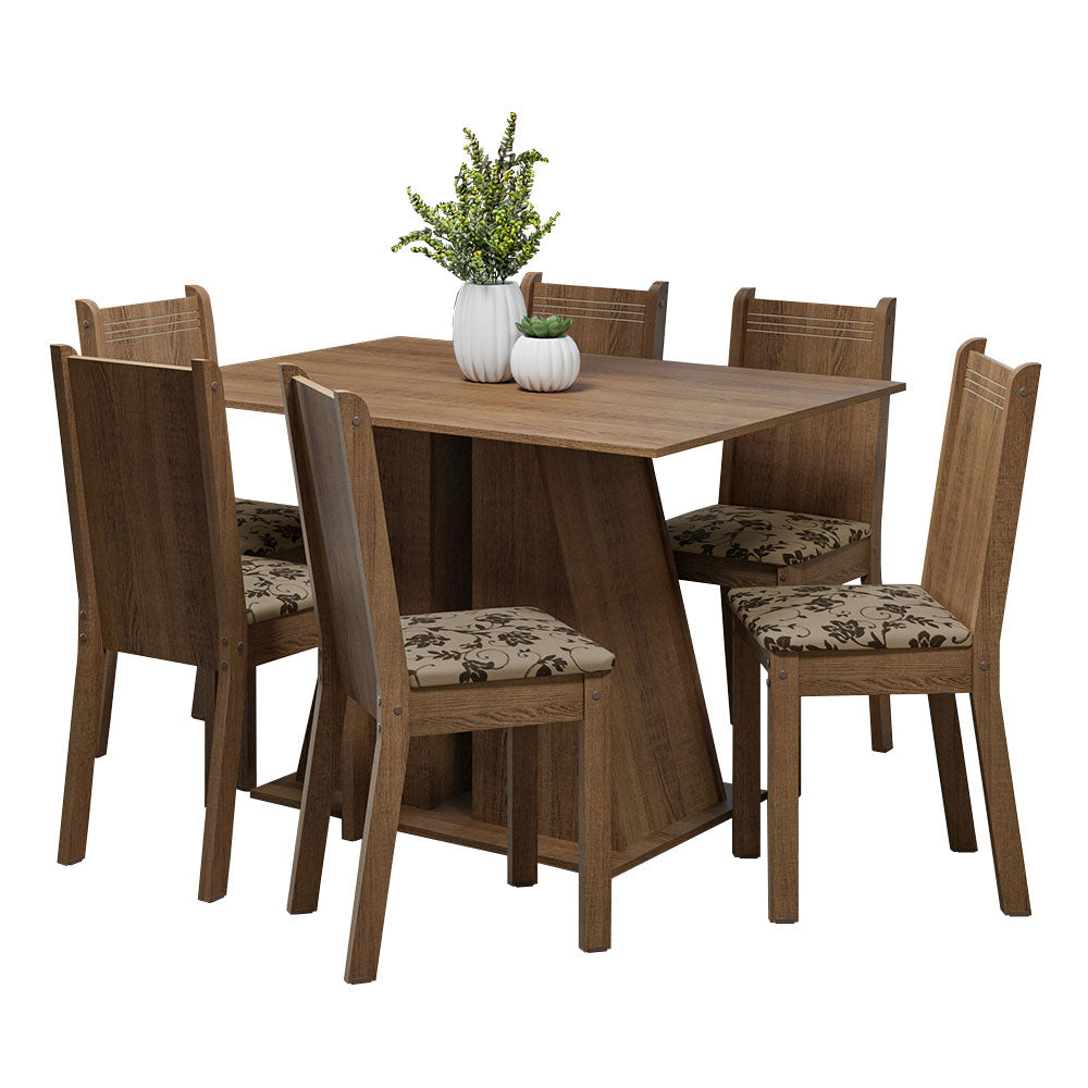 Conjunto Sala de Jantar Mesa Tampo de Madeira 6 Cadeiras Rustic/Bege Marrom Sharon Madesa