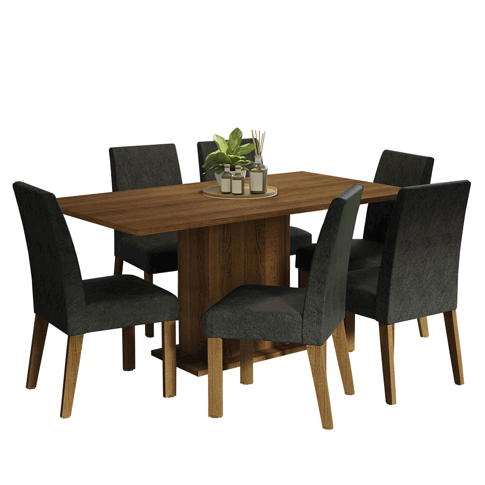 Conjunto Sala de Jantar Mesa Tampo de Madeira 6 Cadeiras Rustic/Oxford Renata Madesa