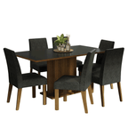 Conjunto Sala de Jantar Mesa Tampo de Madeira 6 Cadeiras Rustic/Preto/Oxford Renata Madesa