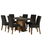 Conjunto Sala de Jantar Mesa Tampo de Vidro 6 Cadeiras Rustic/Preto/Oxford Stéfani Madesa