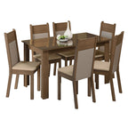 Conjunto Sala de Jantar Mesa Tampo de Vidro 6 Cadeiras Rustic/Crema/Bege Zoe Madesa