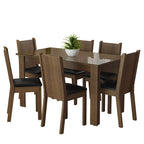 Conjunto Sala de Jantar Mesa Tampo de Vidro 6 Cadeiras Rustic/Sintético Preto Isla Madesa