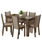 Conjunto Sala de Jantar Mesa Tampo de Vidro 6 Cadeiras Rustic/Crema/Bege Heloísa Madesa