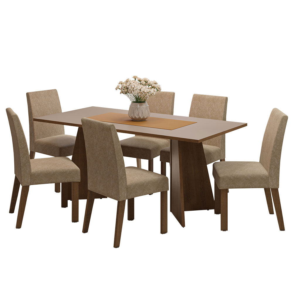 Conjunto Sala de Jantar Mesa Tampo de Madeira 6 Cadeiras Rustic/Crema/Imperial Simone Madesa