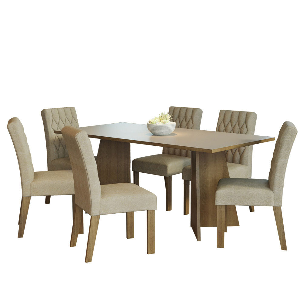 Conjunto Sala de Jantar Mesa Tampo de Madeira 6 Cadeiras Rustic/Crema/Imperial Madison Madesa