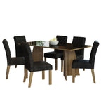 Conjunto Sala de Jantar Mesa Tampo de Vidro 6 Cadeiras Rustic/Preto/Oxford Marissa Madesa
