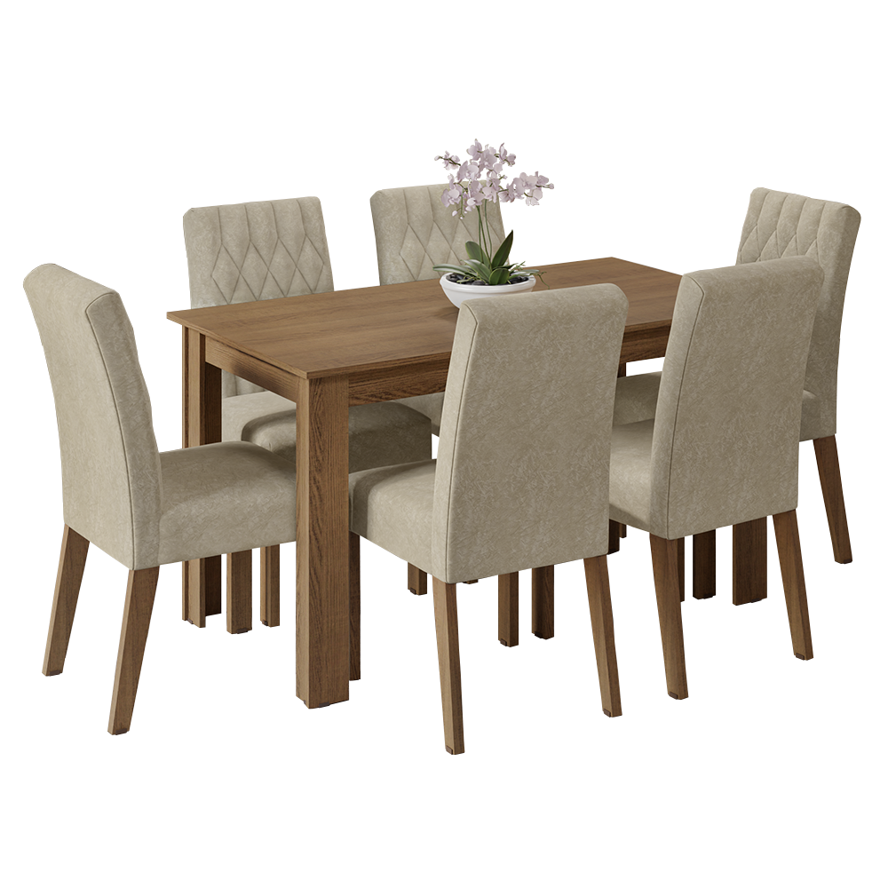 Conjunto Sala de Jantar Mesa Tampo de Madeira 6 Cadeiras Rustic/Imperial Allegro Madesa