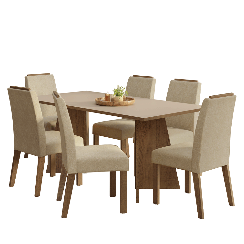 Conjunto Sala de Jantar Tampo de Madeira 6 Cadeiras Rustic/Crema/Imperial Minsk Madesa