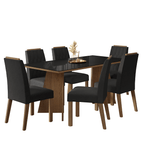 Conjunto Sala de Jantar Tampo de Vidro 6 Cadeiras Rustic/Preto/Oxford Siena Madesa