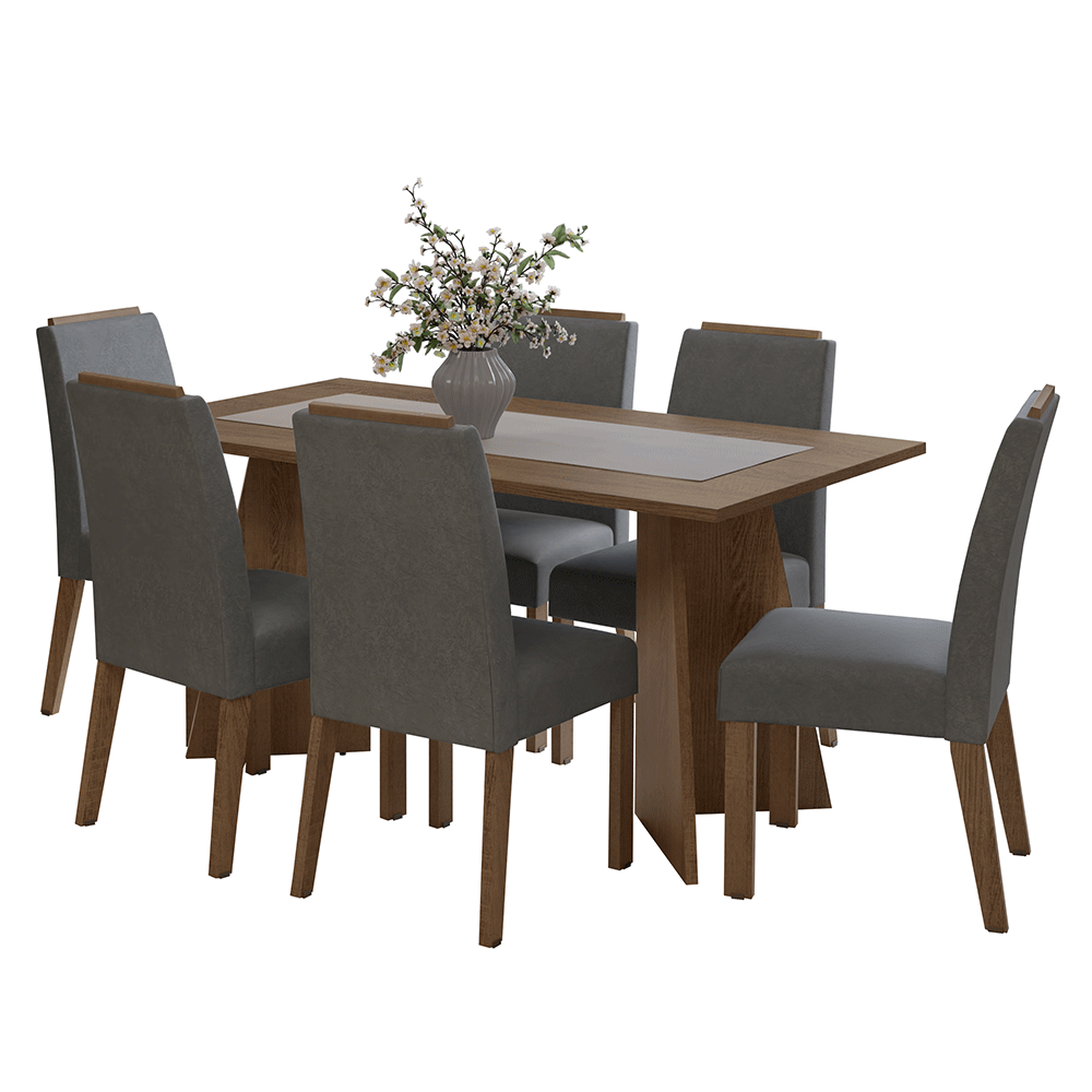 Conjunto Sala de Jantar Tampo de Madeira 6 Cadeiras Rustic/Silver Soho Madesa