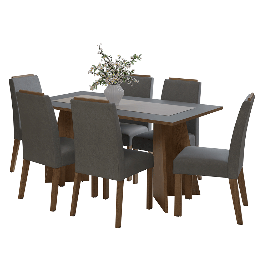 Conjunto Sala de Jantar Tampo de Madeira 6 Cadeiras Rustic/Cinza/Silver Soho Madesa