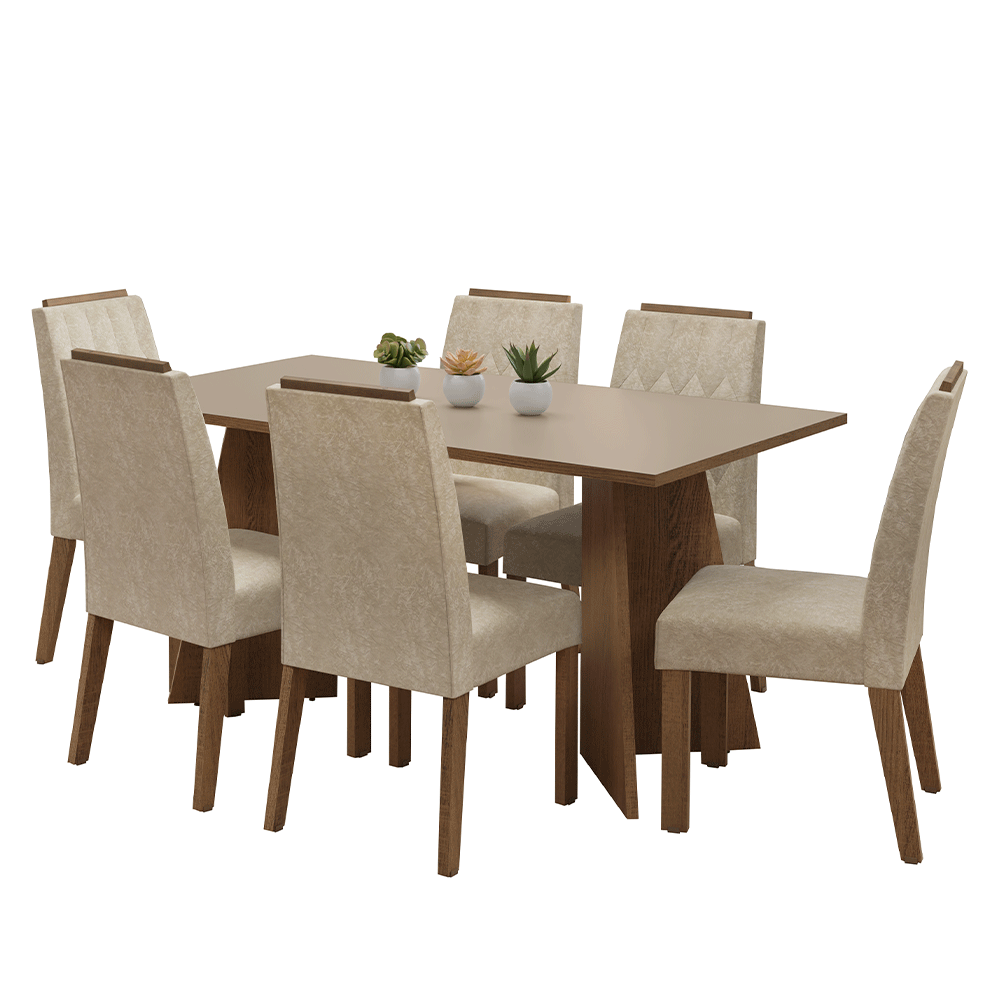Conjunto Sala de Jantar Tampo de Madeira 6 Cadeiras Rustic/Crema/Imperial Leon Madesa