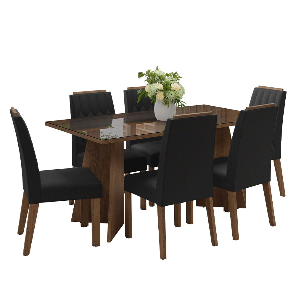 Conjunto Sala de Jantar Tampo de Vidro 6 Cadeiras Rustic/Oxford Sintra Madesa