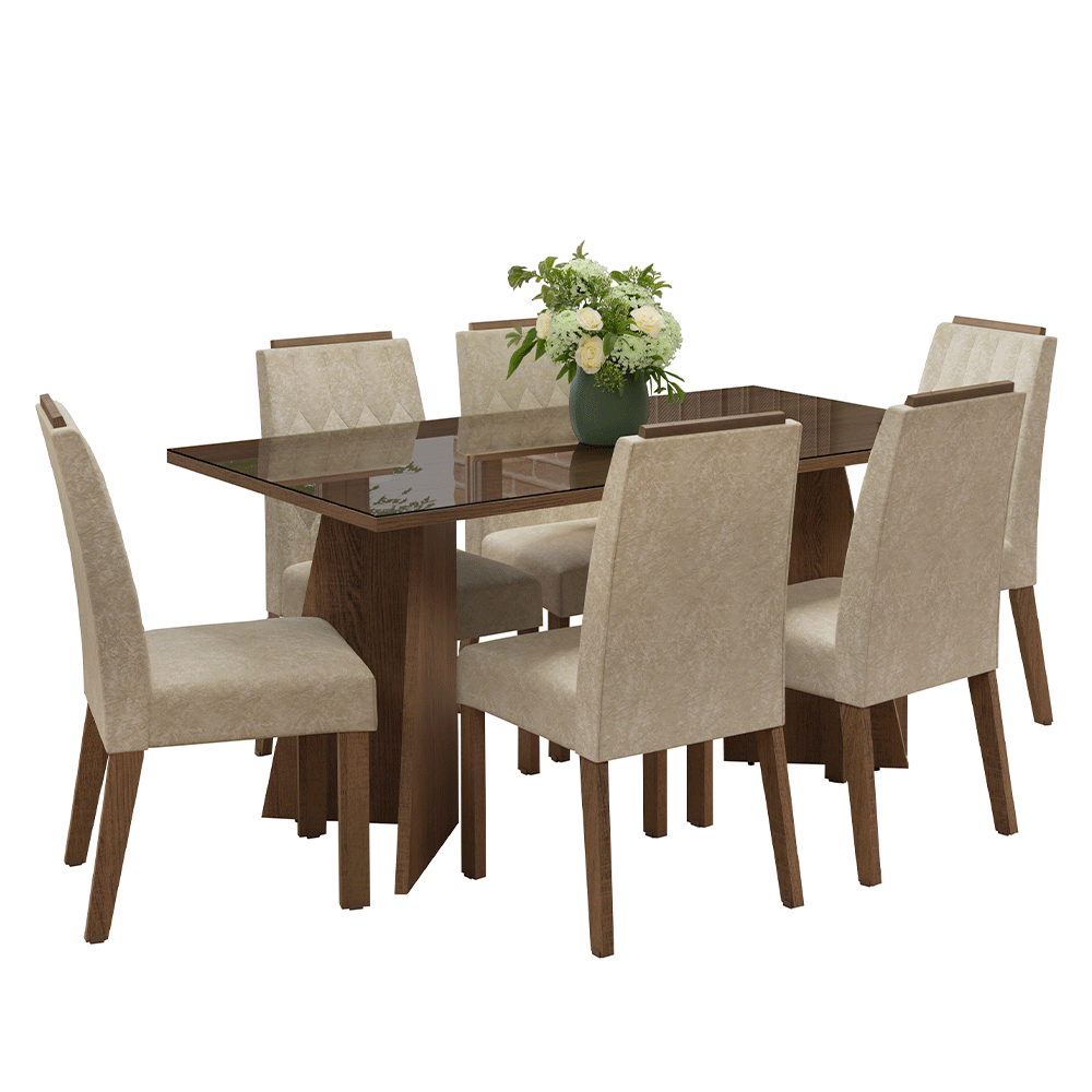 Conjunto Sala de Jantar Tampo de Vidro 6 Cadeiras Rustic/Imperial Sintra Madesa