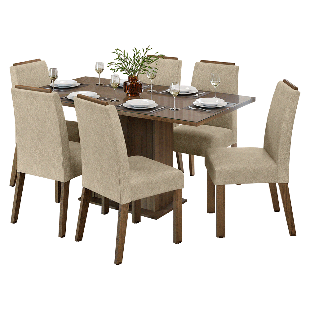 Conjunto Sala de Jantar Tampo de Vidro 6 Cadeiras Rustic/Imperial Dália Madesa