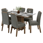 Conjunto Sala de Jantar Tampo de Vidro 6 Cadeiras Rustic/Cinza/Silver Dália Madesa
