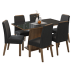 Conjunto Sala de Jantar Tampo de Vidro 6 Cadeiras Rustic/Preto/Oxford Tulipa Madesa