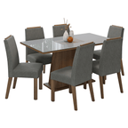 Conjunto Sala de Jantar Tampo de Vidro 6 Cadeiras Rustic/Cinza/Silver Tulipa Madesa