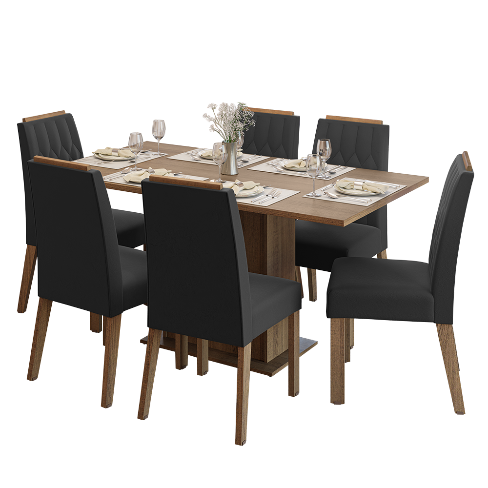 Conjunto Sala de Jantar Tampo de Madeira 6 Cadeiras Rustic/Oxford Bosque Madesa