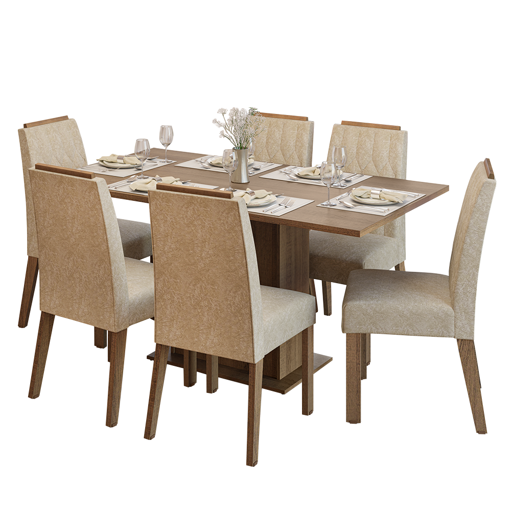 Conjunto Sala de Jantar Tampo de Madeira 6 Cadeiras Rustic/Imperial Bosque Madesa