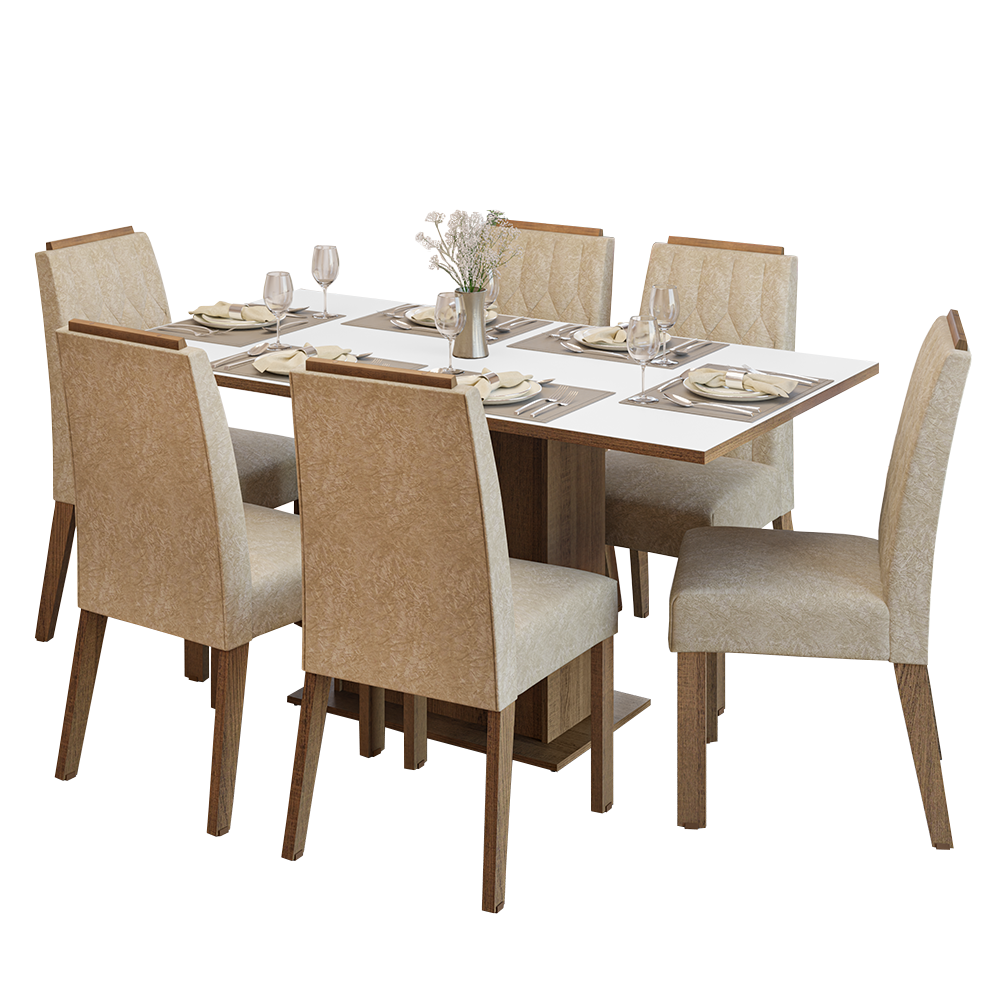 Conjunto Sala de Jantar Tampo de Madeira 6 Cadeiras Rustic/Branco/Imperial Bosque Madesa