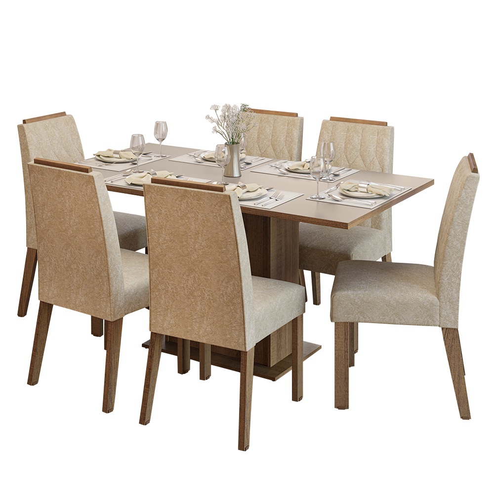 Conjunto Sala de Jantar Tampo de Madeira 6 Cadeiras Rustic/Crema/Imperial Bosque Madesa