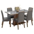 Conjunto Sala de Jantar Tampo de Vidro 6 Cadeiras Rustic/Cinza/Silver Peônia Madesa