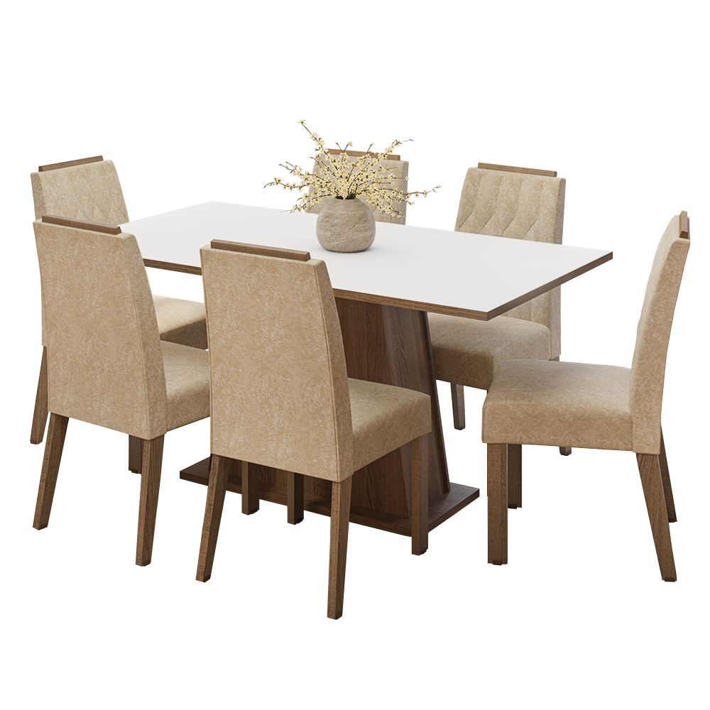 Conjunto Sala de Jantar Tampo de Madeira 6 Cadeiras Rustic/Branco/Imperial Cedro Madesa
