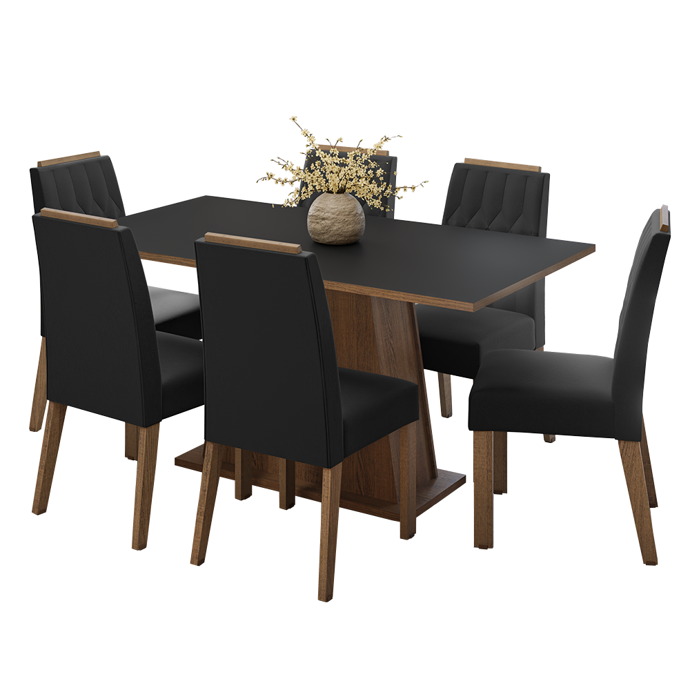 Conjunto Sala de Jantar Tampo de Madeira 6 Cadeiras Rustic/Preto/Oxford Cedro Madesa