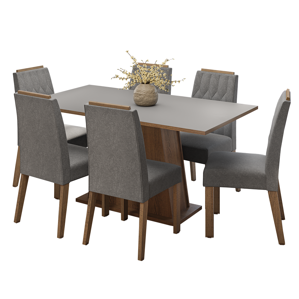 Conjunto Sala de Jantar Tampo de Madeira 6 Cadeiras Rustic/Cinza/Silver Cedro Madesa