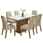 Conjunto Sala de Jantar Tampo de Vidro 6 Cadeiras Rustic/Branco/Imperial Avenca Madesa