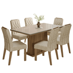 Conjunto Sala de Jantar Tampo de Vidro 6 Cadeiras Rustic/Crema/Imperial Avenca Madesa