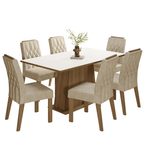 Conjunto Sala de Jantar Tampo de Madeira 6 Cadeiras Rustic/Branco/Imperial Hortelã Madesa