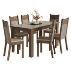 Conjunto Sala de Jantar Mocha Mesa Tampo de Vidro 6 Cadeiras Rustic/Crema/Sintético Bege Madesa