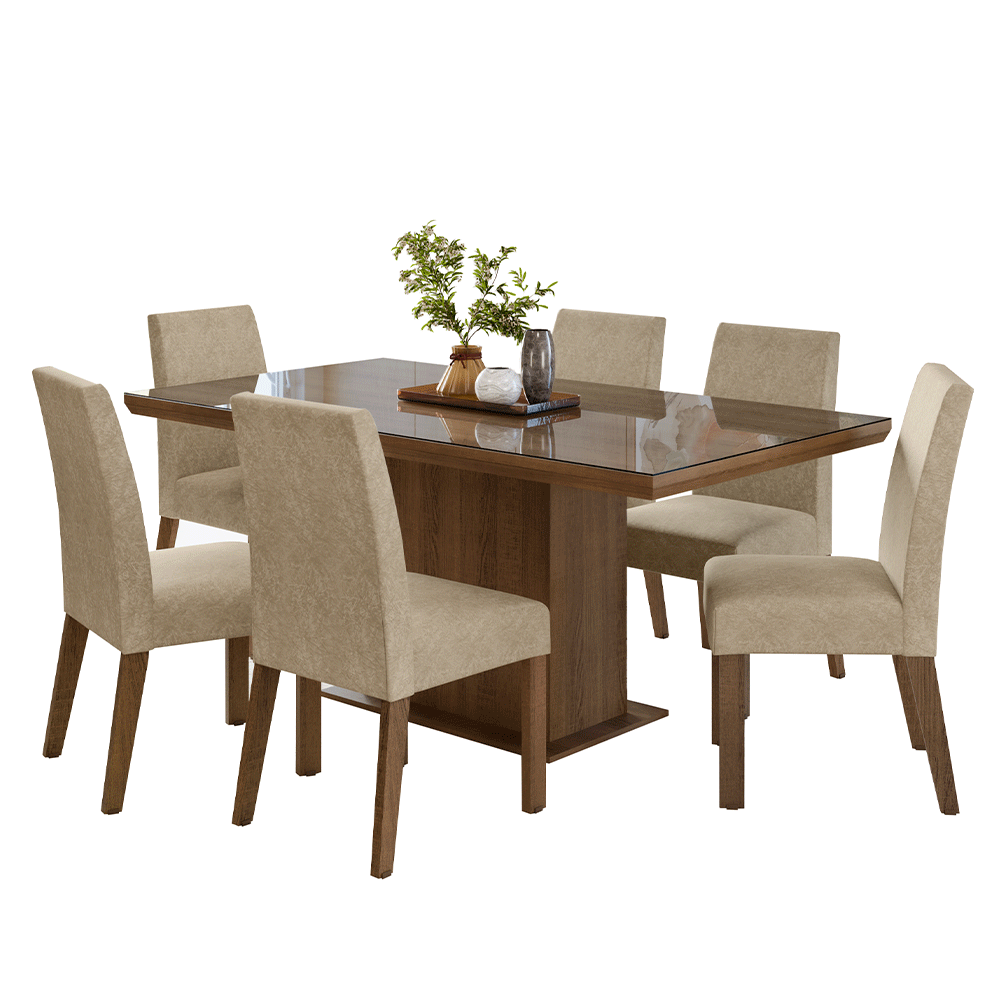 Conjunto Sala de Jantar Tampo com Vidro 6 Cadeiras Rustic/Imperial Alba Madesa